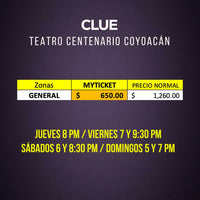 Clue la obra de teatro compra de boletos con descuento PRECIOS 