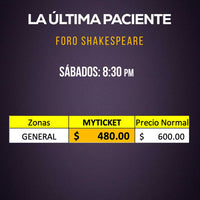 LA ULTIMA PACIENTE obra de teatro de suspenso foro shakespeare precios mapa