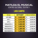 Matilda el musical, Centro cultural teatro 1, Jaime Camil, Ricardo Margaleff, Verónica Jaspeado, Gloria Aura. Boletos, Descuentos, Lugares, Mapa, Myticketmx, funciones Lara Campos